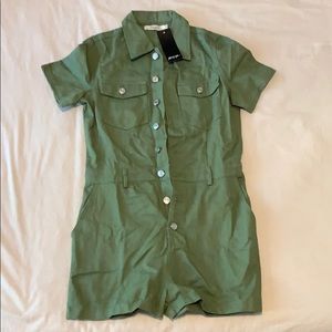 Button down denim romper